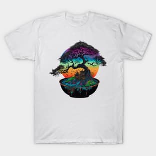 Bonsai World, Bonsai Tree, Rainbow Sunset T-Shirt